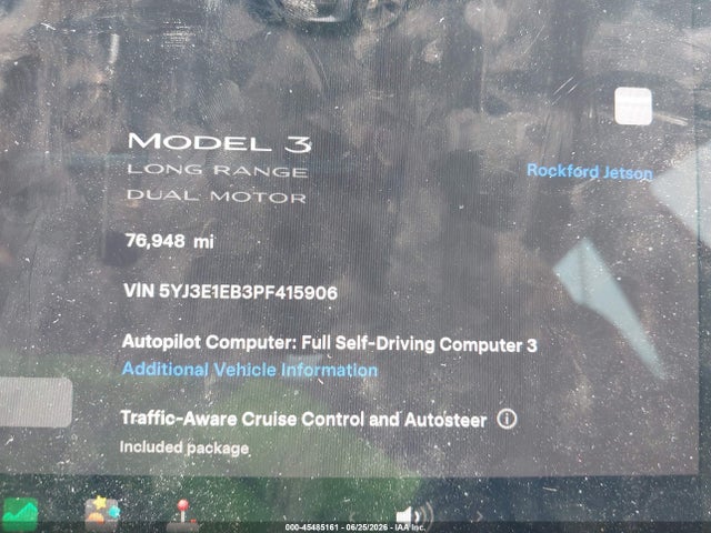 45485161 :رقم المزاد ، 5YJ3E1EB3PF415906 vin ، 2023 Tesla Model 3 Long Range Dual Motor All-wheel Drive مزاد بيع