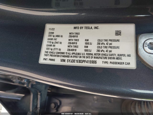 45485161 :رقم المزاد ، 5YJ3E1EB3PF415906 vin ، 2023 Tesla Model 3 Long Range Dual Motor All-wheel Drive مزاد بيع