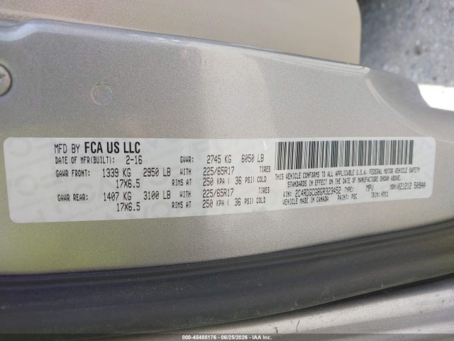 Aukcja sprzedaży 2016 Dodge Grand Caravan Sxt, vin: 2C4RDGCG8GR323452, numer aukcji: 45485176