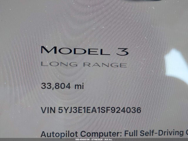 5YJ3E1EA1SF924036 Tesla Model 3 Long Range Rear-wheel Drive/standard Rear-wheel Drive