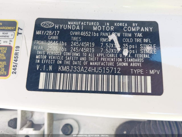 Продаж на аукціоні авто 2017 Hyundai Tucson Limited, vin: KM8J33A24HU515712, номер лоту: 45485208