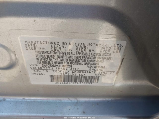 Aukcja sprzedaży 2015 Nissan Versa Note S (sr)/s Plus/sl/sr/sv, vin: 3N1CE2CPXFL395239, numer aukcji: 45485261