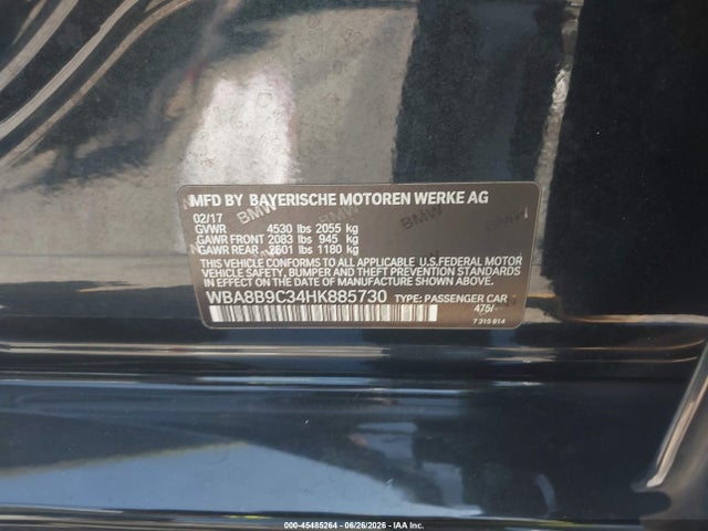 45485264 :رقم المزاد ، WBA8B9C34HK885730 vin ، 2017 Bmw 330i مزاد بيع