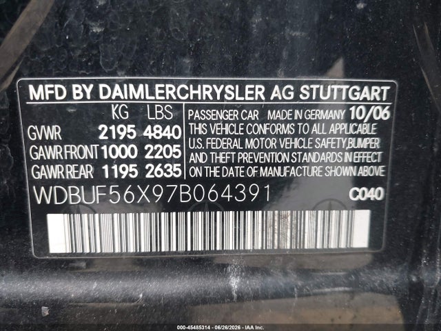 Auction sale of the 2007 Mercedes-benz E 350, vin: WDBUF56X97B064391, lot number: 45485314