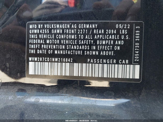 Продаж на аукціоні авто 2022 Volkswagen Golf Gti 2.0t Se, vin: WVW287CD1NW216842, номер лоту: 45485331