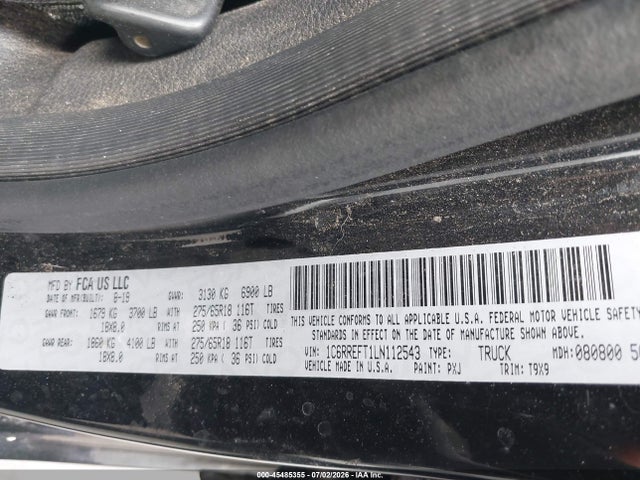 2020 Ram 1500 Big Horn  4x2 5'7 Box მანქანა იყიდება აუქციონზე, vin: 1C6RREFT1LN112543, აუქციონის ნომერი: 45485355