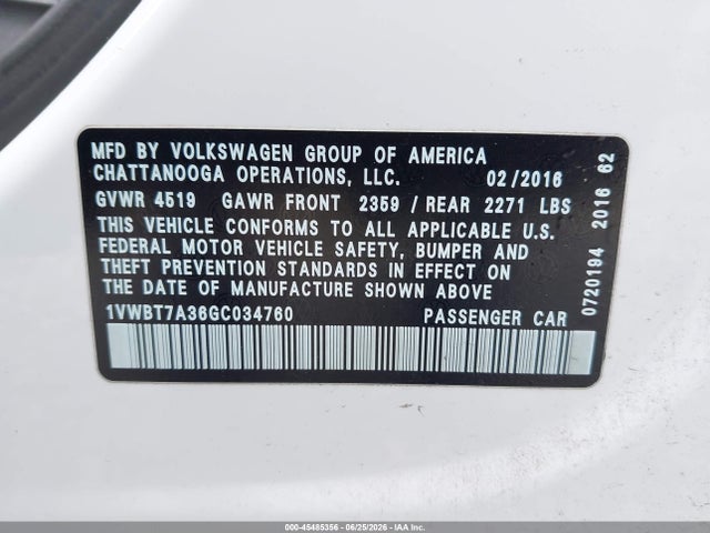 1VWBT7A36GC034760 Volkswagen Passat 1.8t Se