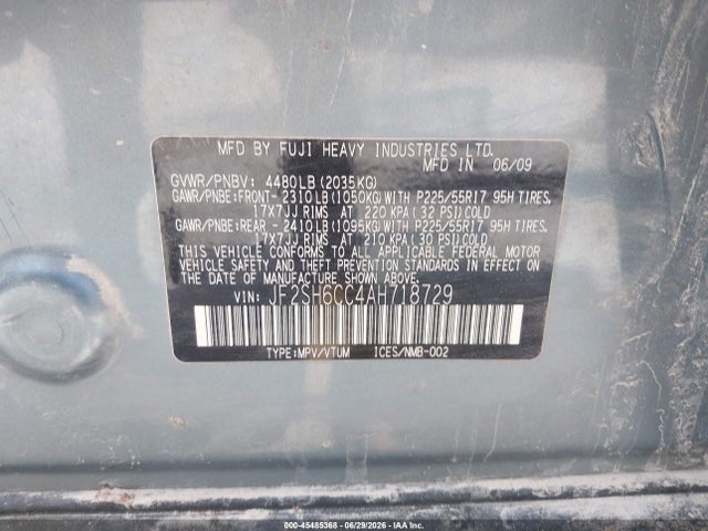 45485368 :رقم المزاد ، JF2SH6CC4AH718729 vin ، 2010 Subaru Forester 2.5x Premium مزاد بيع