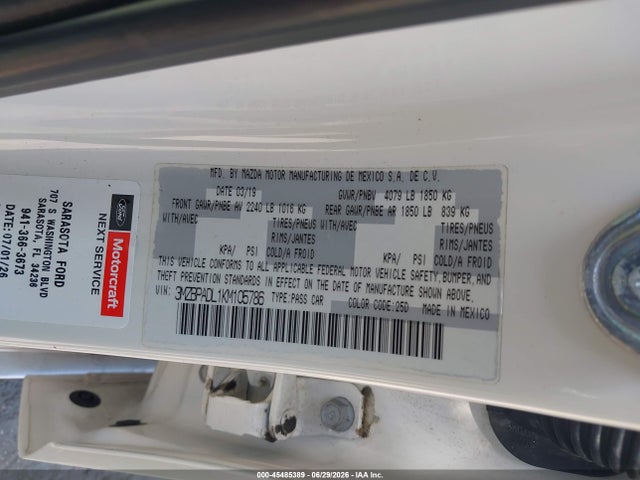 Aukcja sprzedaży 2019 Mazda Mazda3 Preferred Package, vin: 3MZBPADL1KM105786, numer aukcji: 45485389