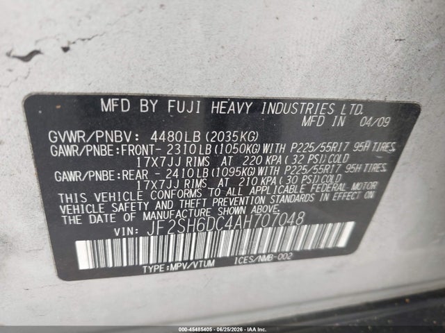 Aukcja sprzedaży 2010 Subaru Forester 2.5x Limited, vin: JF2SH6DC4AH707048, numer aukcji: 45485405