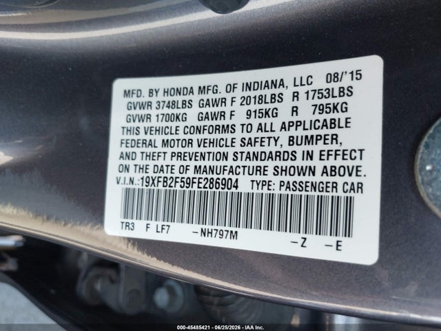 Honda Civic Lx 2015 19XFB2F59FE286904 Image 9