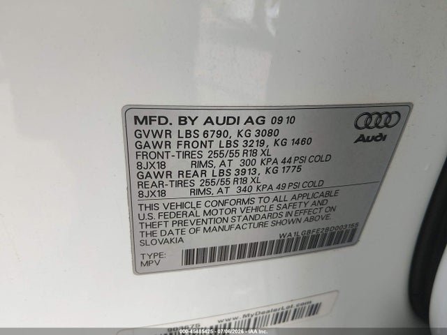 2011 Audi Q7 3.0t Premium მანქანა იყიდება აუქციონზე, vin: WA1LGBFE2BD003155, აუქციონის ნომერი: 45485425