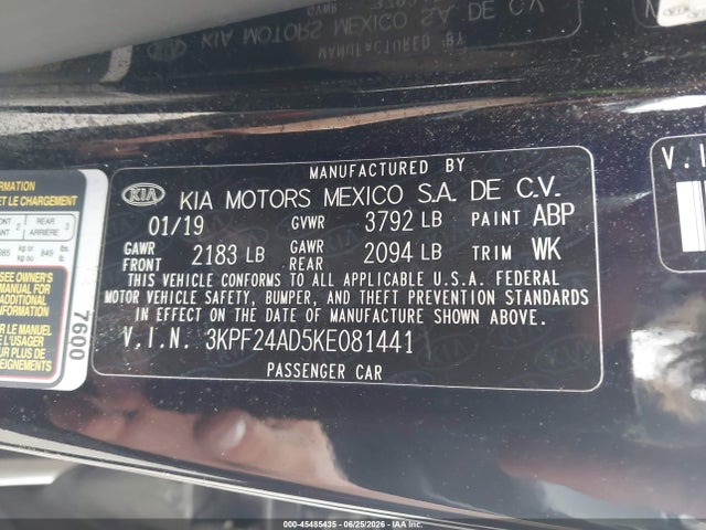 KIA FORTE FE 2019 3KPF24AD5KE081441 Image 9