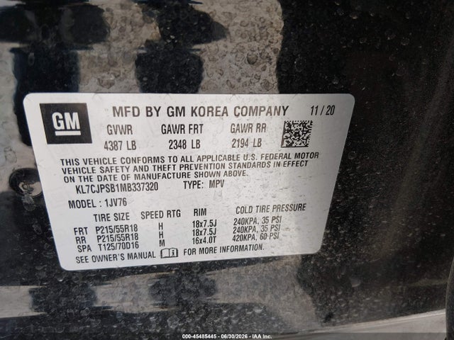 KL7CJPSB1MB337320 Chevrolet Trax Awd Lt
