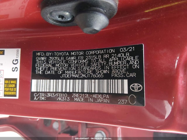 JTDEPMAE2MJ176065 Toyota COROLLA LE