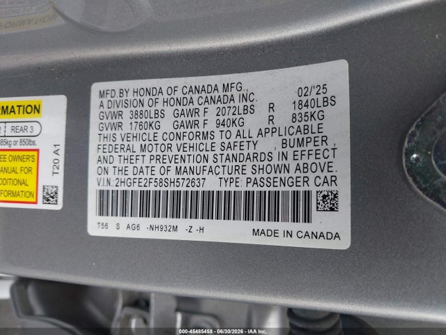 2HGFE2F58SH572637 Honda Civic Sport