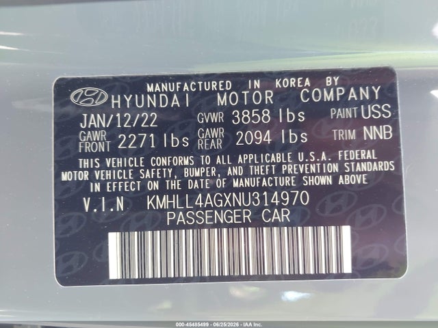 KMHLL4AGXNU314970 Hyundai ELANTRA SE