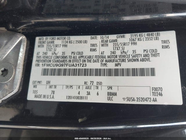 Aukcja sprzedaży 2015 Ford Escape Se, vin: 1FMCU9G97FUA31723, numer aukcji: 45485525
