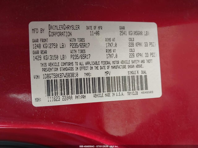 Aukcja sprzedaży 2007 Dodge Nitro Slt/rt, vin: 1D8GT58K87W583810, numer aukcji: 45485543