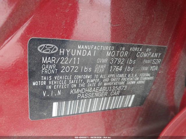 2011 Hyundai Elantra Gls (ulsan Plant) მანქანა იყიდება აუქციონზე, vin: KMHDH4AE4BU135873, აუქციონის ნომერი: 45485571