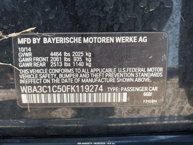 Aukcja sprzedaży 2015 Bmw 328i, vin: WBA3C1C50FK119274, numer aukcji: 45485574