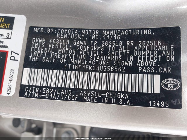 4T1BF1FK3HU356562 Toyota CAMRY XLE