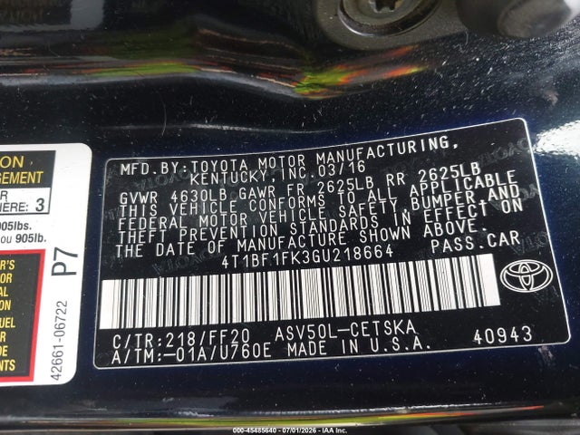 Toyota CAMRY SE 2016 4T1BF1FK3GU218664 Image 9