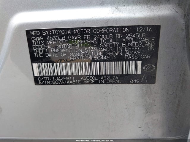 Aukcja sprzedaży 2017 Lexus Is 200t, vin: JTHBA1D24H5044653, numer aukcji: 45485657