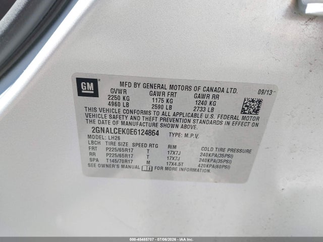 Chevrolet EQUINOX LT 2014 2GNALCEK0E6124864 Image 9