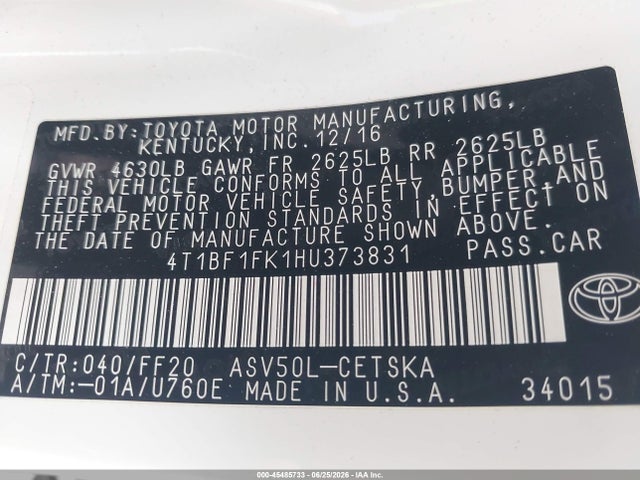 Toyota CAMRY SE 2017 4T1BF1FK1HU373831 Image 9