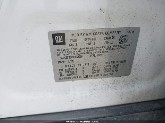 Aukcja sprzedaży 2017 Buick Encore Essence, vin: KL4CJCSB2HB054209, numer aukcji: 45485767