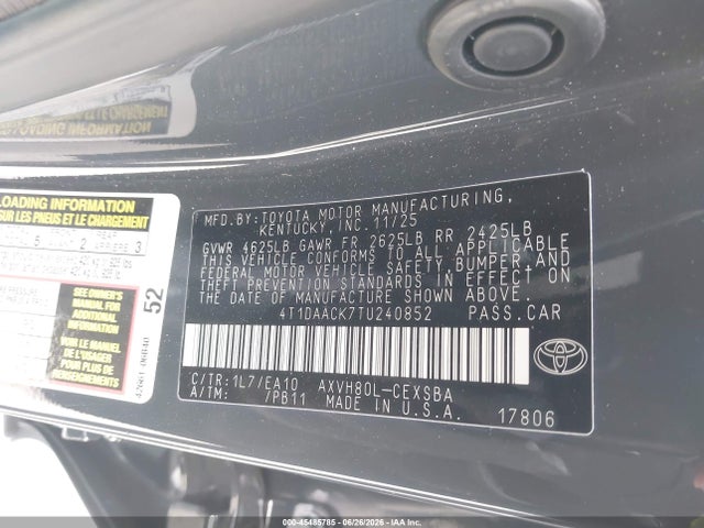Продаж на аукціоні авто 2026 Toyota Camry Se, vin: 4T1DAACK7TU240852, номер лоту: 45485785