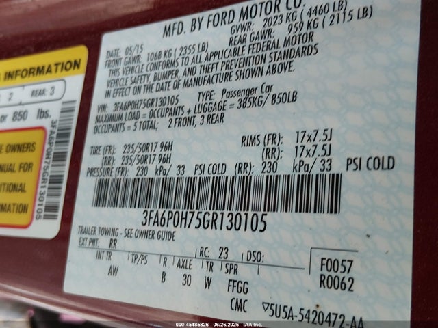 3FA6P0H75GR130105 Ford FUSION SE