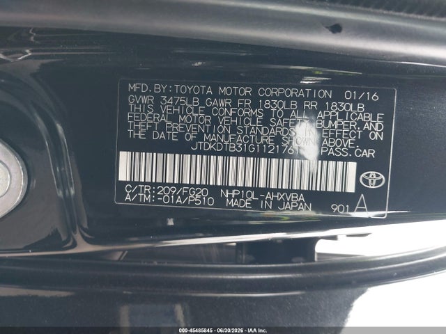 Toyota Prius C Two 2016 JTDKDTB31G1121761 Image 9