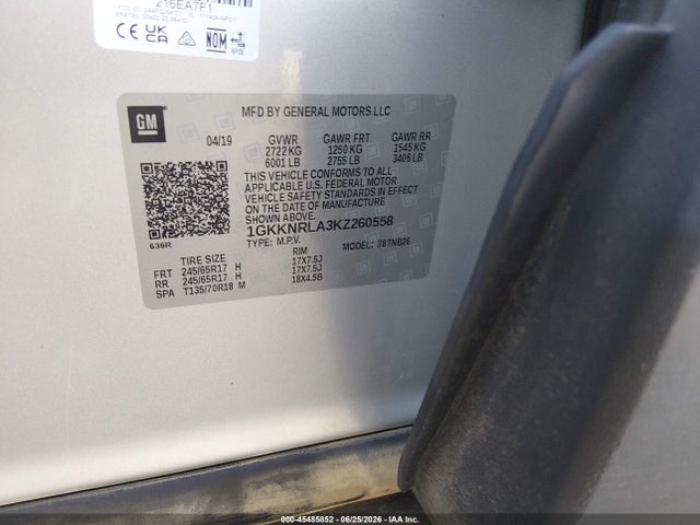 1GKKNRLA3KZ260558 GMC Acadia Sle-1