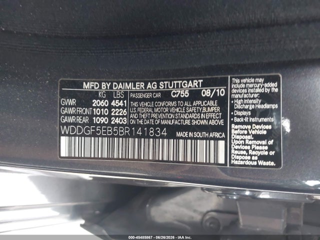 Aukcja sprzedaży 2011 Mercedes-benz C 300 Sport, vin: WDDGF5EB5BR141834, numer aukcji: 45485867