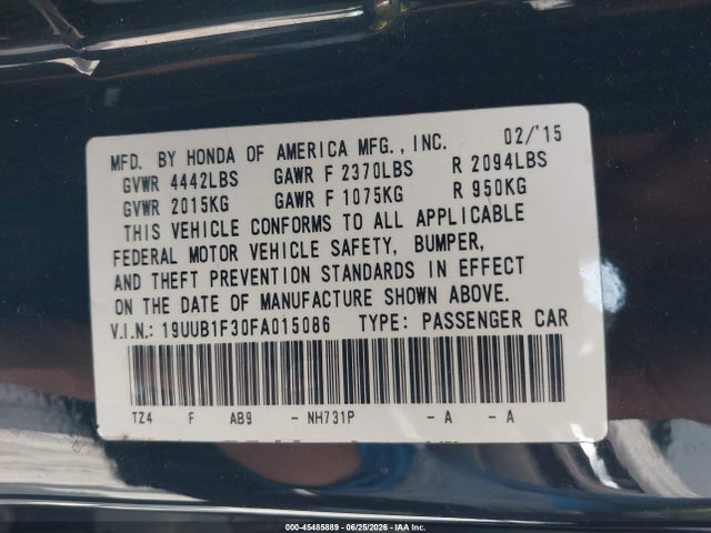 Продаж на аукціоні авто 2015 Acura Tlx, vin: 19UUB1F30FA015086, номер лоту: 45485889