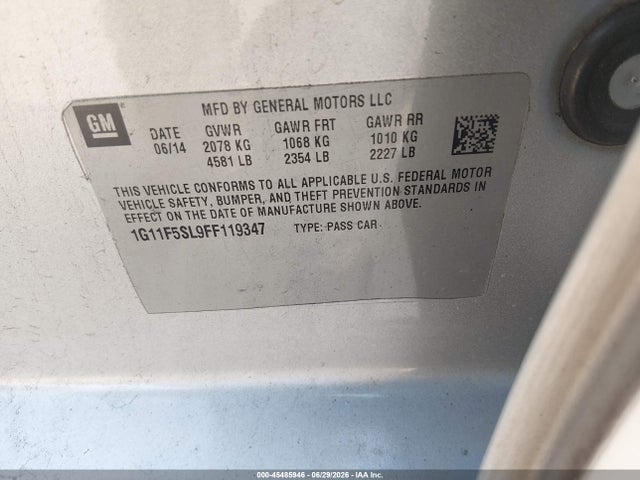 1G11F5SL9FF119347 Chevrolet Malibu 1lz