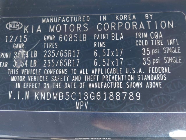 Продаж на аукціоні авто 2016 Kia Sedona Lx, vin: KNDMB5C13G6188789, номер лоту: 45485990