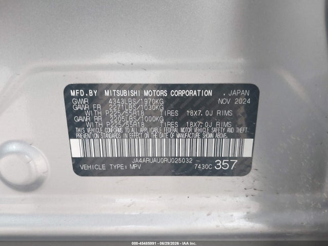 JA4ARUAU0RU025032 Mitsubishi Outlander Sport 2.0 Es Awc/2.0 Le Awc/2.0 Ralliart Awc/2.0 S Awc/2.0 Se Awc/2.0 Trail Edition Awc