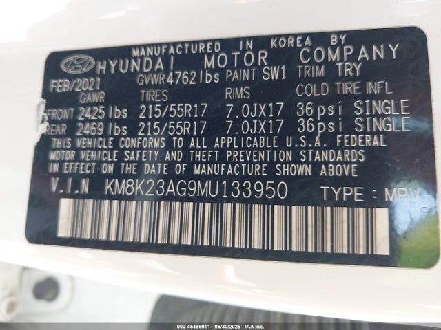 KM8K23AG9MU133950 Hyundai Kona Electric Sel