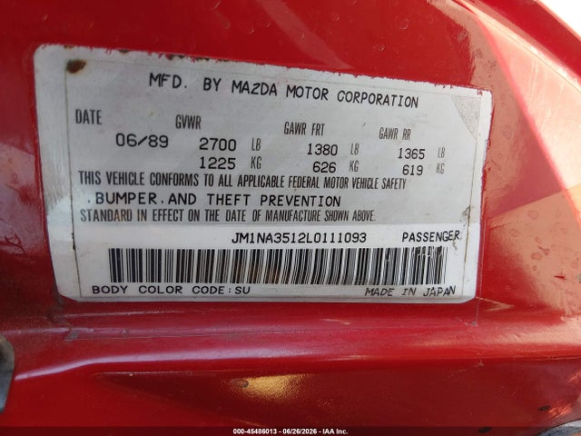 Aukcja sprzedaży 1993 Mazda Mx-5 Miata, vin: JM1NA3512P0412999, numer aukcji: 45486013