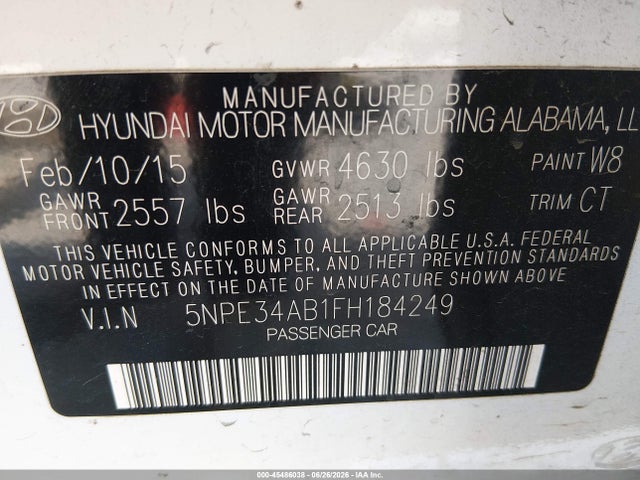 5NPE34AB1FH184249 Hyundai Sonata Sport 2.0t