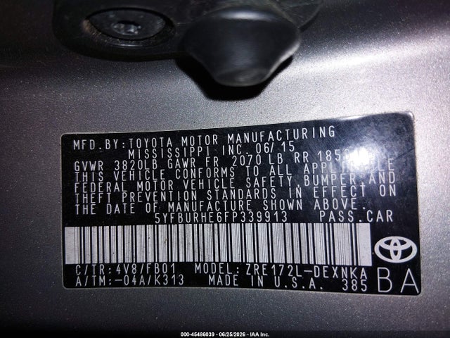 Toyota COROLLA LE 2015 5YFBURHE6FP339913 Image 9