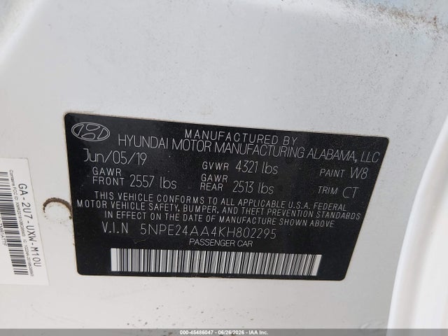 5NPE24AA4KH802295 Hyundai SONATA ECO