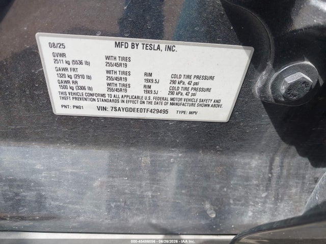 Продаж на аукціоні авто 2026 Tesla Model Y All-wheel Drive/long Range Launch Series/premium All-wheel Drive, vin: 7SAYGDEE0TF429495, номер лоту: 45486056