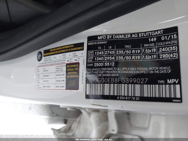 WDCGG0EB8FG399027 Mercedes-Benz Glk 250 Bluetec 4matic