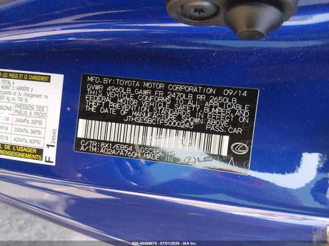 Aukcja sprzedaży 2015 Lexus Rc 350, vin: JTHSE5BC1F5000243, numer aukcji: 45486070