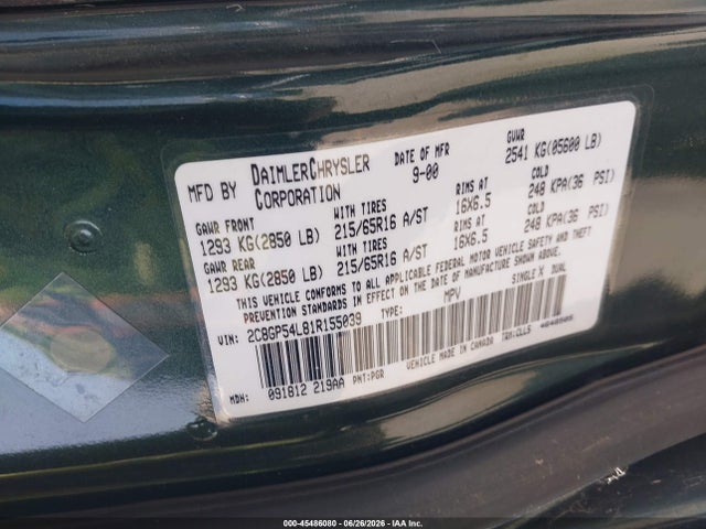 Aukcja sprzedaży 2001 Chrysler Town & Country Lxi, vin: 2C8GP54L81R155039, numer aukcji: 45486080