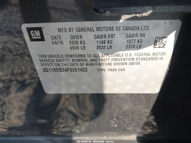 Chevrolet IMPALA 2LZ 2015 2G1165S34F9261422 Image 9